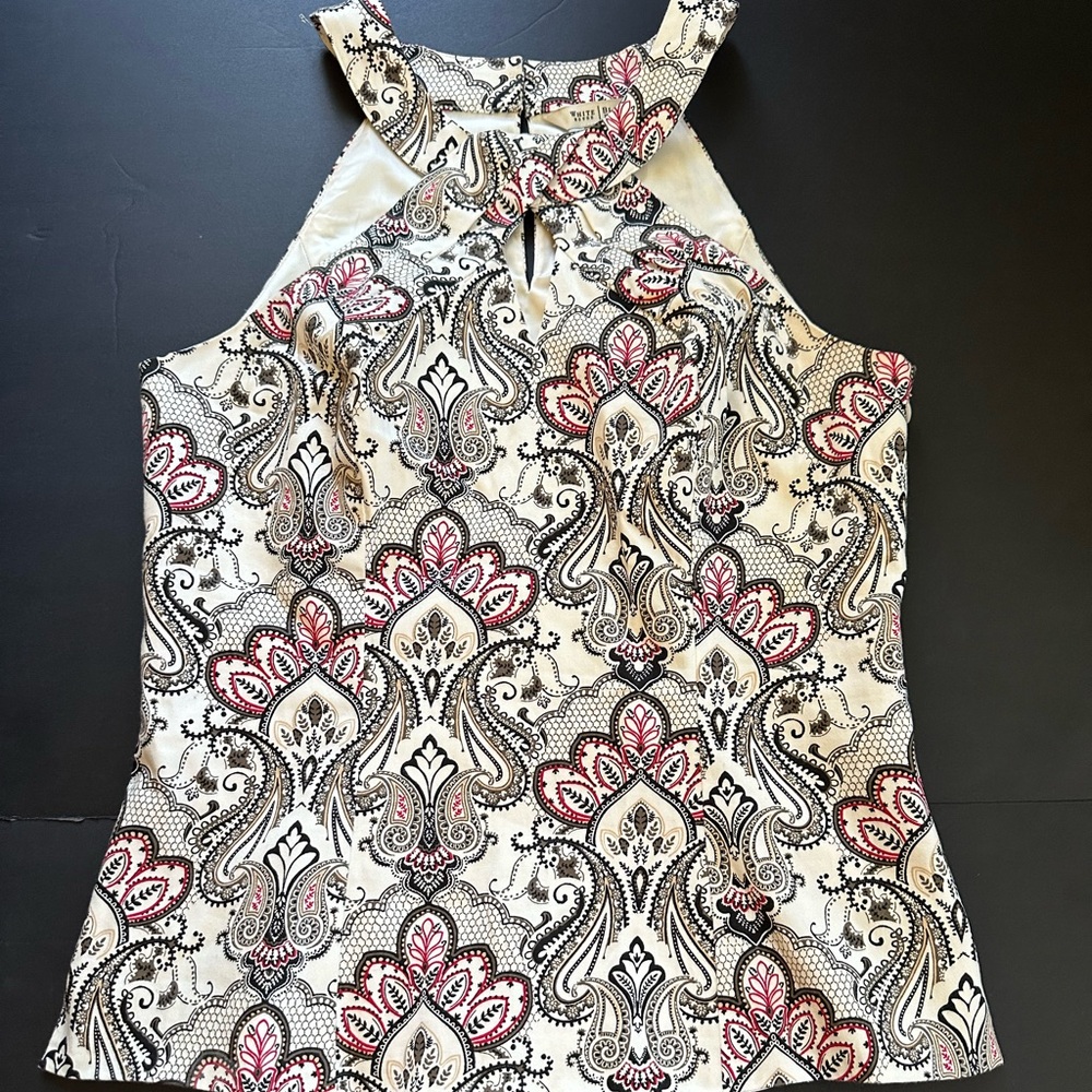 White House Black Market Black and Red Patterned Top